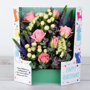 Birthday Flowers with Spray Roses, Veronica and Hypericum