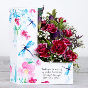 Flowercard with Lilac Freesia, Spray Carnations, Lilac Limonium and Gypsophila