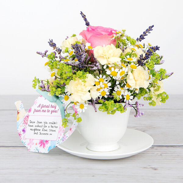 Kenyan Rose and Limonium with Lavender and Carnations Teacup Flowers