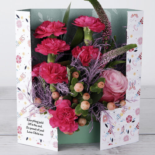 Pink Dutch Roses with Pink Veronicas, Spray Carnations and Hypericum Celebration Flowers